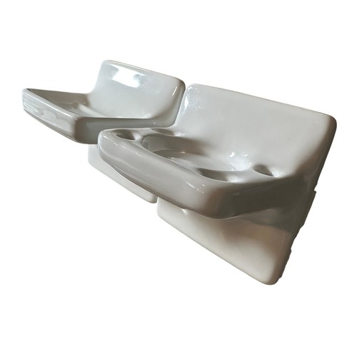 Ceramic Soap Dish & Toothbrush Cup Holder Tile Wall Mount VTG 60s White Bathroom - Picture 3 of 5