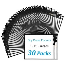 30 Pack Black Clear Job Ticket Holders Oversized Dry Erase Plastic Sleeves