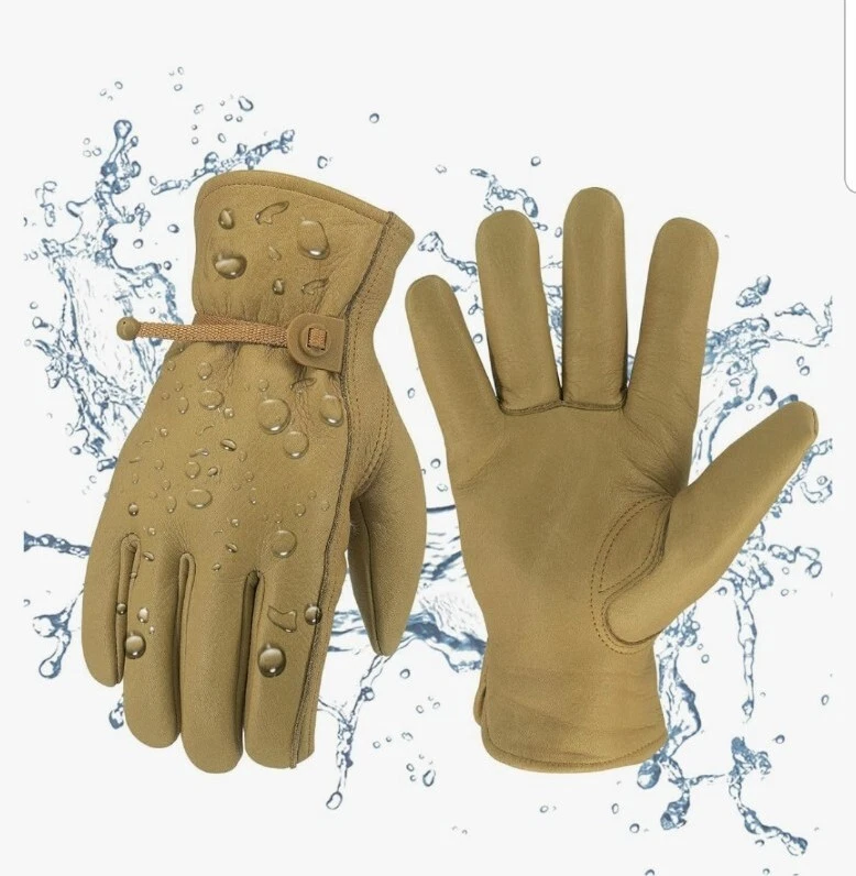 New Mens GENUINE Cowhide LEATHER Waterproof WORK Gloves