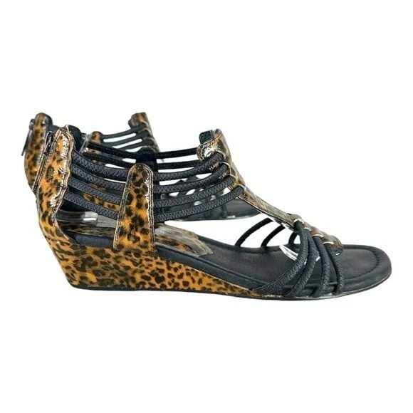 Sandalias de cuña Donald J Pliner para mujer 10M charol estampado animal gladiador Foto 2 de 4