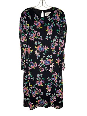 Destination 365 Long-Sleeve Printed Mesh Dress A622879 Black Floral Large New