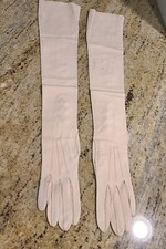 Vintage Size XS Beige Formal Soft Leather 22" Long Opera Gloves Wrist Buttons
