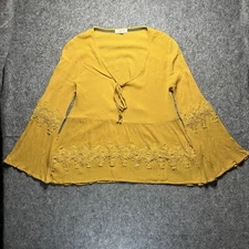 Taylor and Sage Women's Blouse Gold 3/4 Hippie Boho Lightweight Top