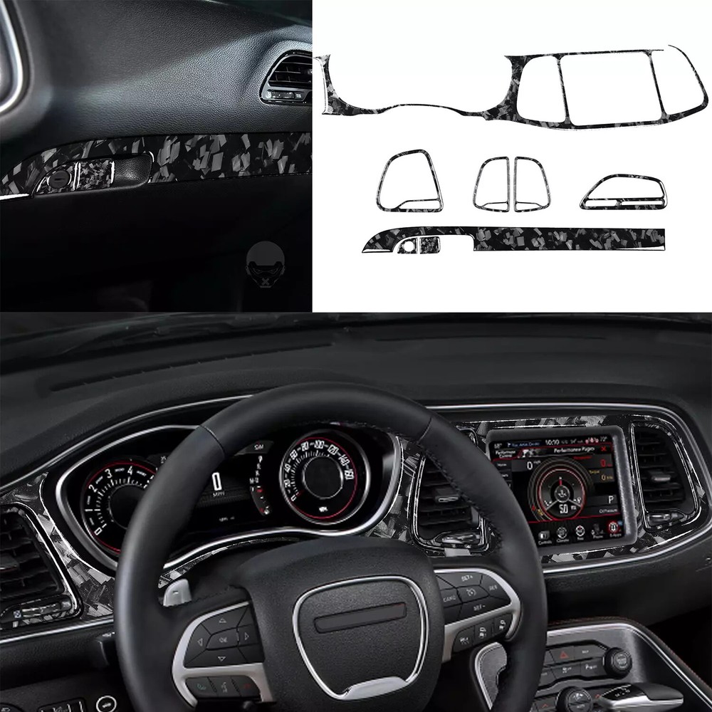 9x Forged Carbon Fiber Center Console Dashbaord Cover For Dodge Challenger 2015+
