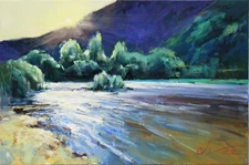 Landscape painting Original art Impressionism Oil on canvas by S. Chernyakovsky