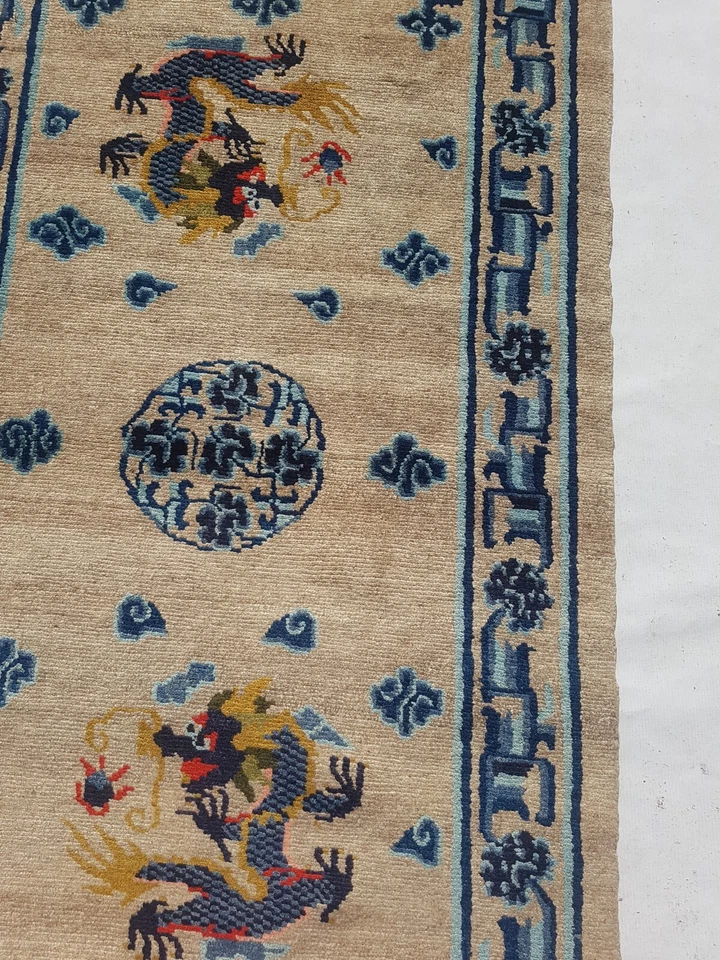 Antique Tibetan Dragons Blue Handmade Beautiful Wool Rug Carpet 165x90cm - image 4 of 4