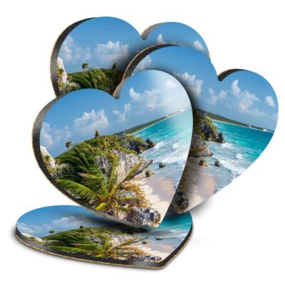 4x Herz MDF Untersetzer - Ruinen von Tulum Mexiko Riviera Maya Reise #24126