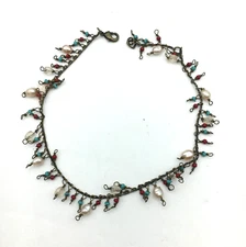 Beaded Brass Tone Delicate Bracelet/Anklet Acrylic Beads Fresh Water Pearl