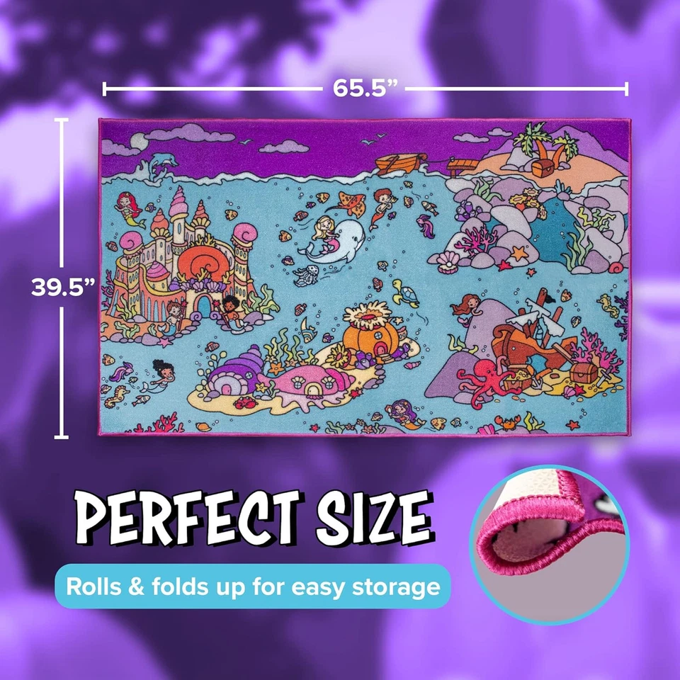 Mermaid Kingdom Activity Rugs for Kids - Extra Thick Non-Slip - 66 x 40 Inches - Image 3 of 4