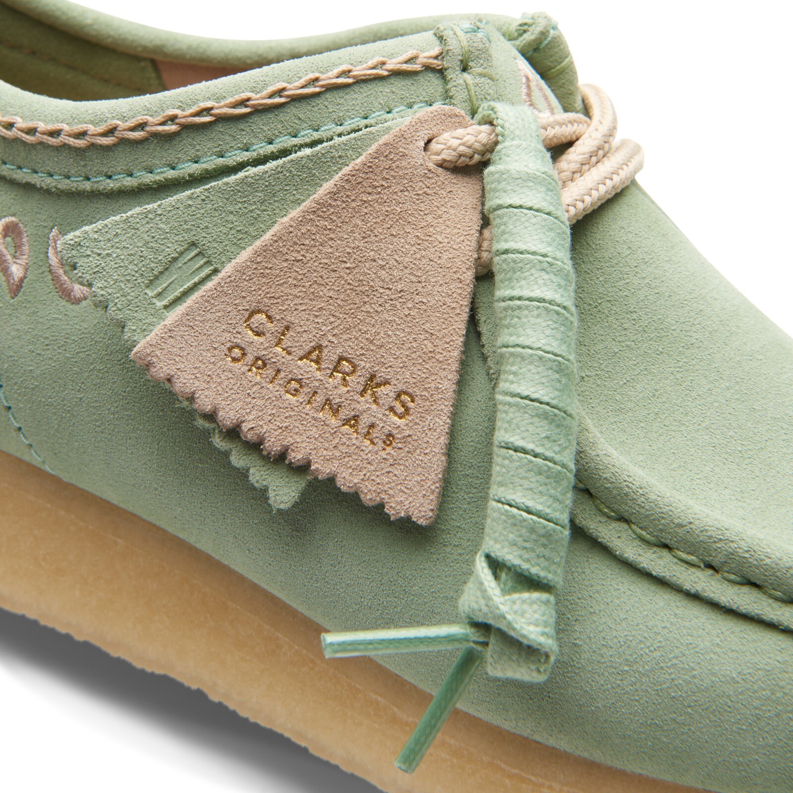 NEW MENS Clarks Originals Wallabee Green Embroidery LIMITED EDITION Suede SHOES image 3