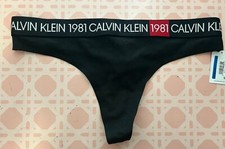 Nwt Calvin Klein Statement 1981 Thong Cotton Logo Low Rise Panty XL Black