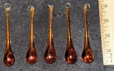5 Vintage 4 Inch Teardrop Amber Glass Prisms Free Shipping