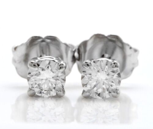 0,40 carat diamants naturels VS2 en or blanc massif 14 carats boucles d'oreilles clous - Photo 1/5