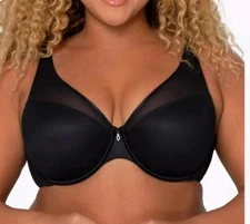 Curvy Couture Plus Size Women's Sheer Mesh Plunge T-Shirt Bra 46C NWOT