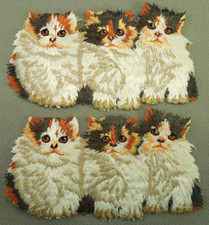 2 Embroidered Cat Feline Cats Three Calico Kittens Cuddling Iron On Kitty Patch