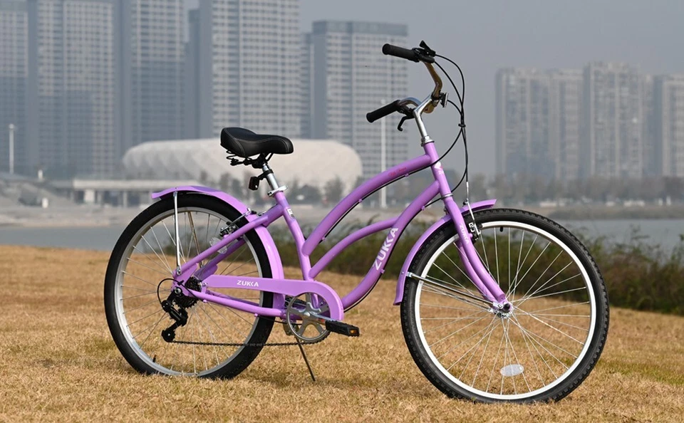 Bicicleta Beach Cruiser 26 pulgadas Bicicleta Beach Cruiser para mujer Marco de acero 7 velocidades Foto 2 de 4