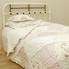 Tagesdecke RONJA 180x260 cm Creme Rosa Plaid Patchwork Sofaüberwurf