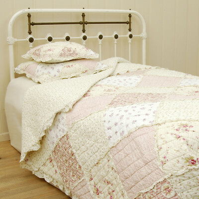 Tagesdecke RONJA 180x260 cm Creme Rosa Plaid Patchwork Sofaüberwurf