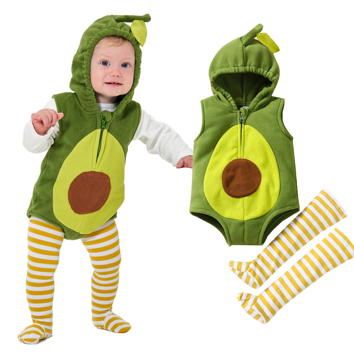 Infant Baby Avocado Costume Romper Hoodie Bodysuit Legging Set Outfit 6M  12M 18M