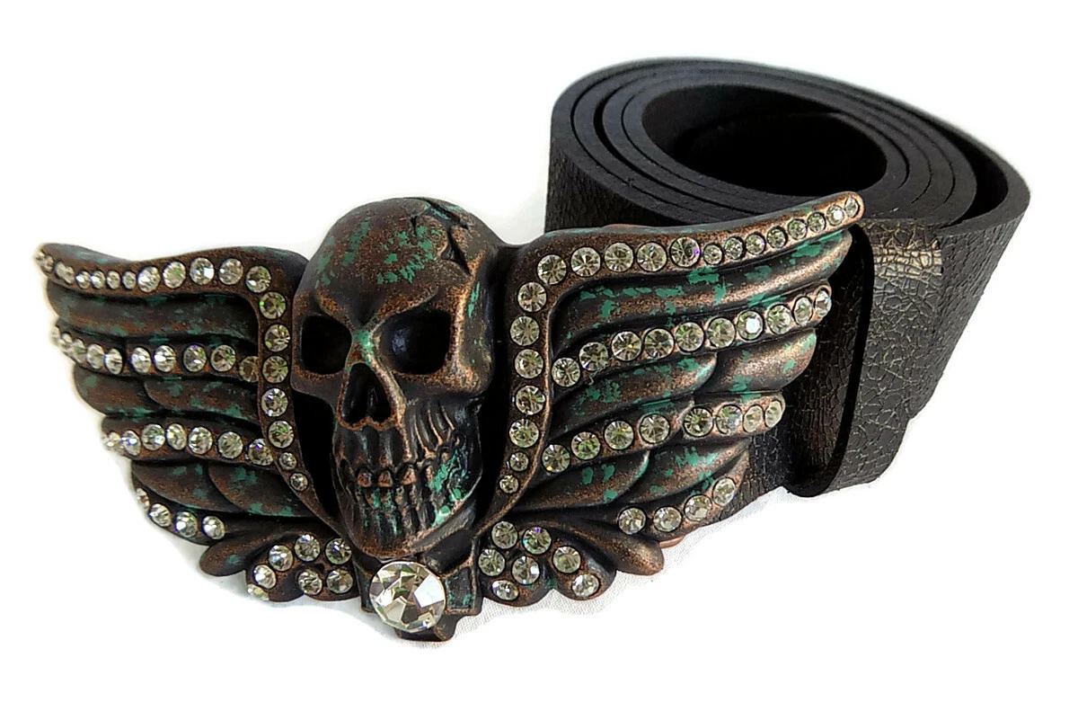 Vintage Crystal Skull Fashion Belt Buckle BB Simon Swarovski Crystal Skulls Leather Belt 42 XXL | eBay main image 3