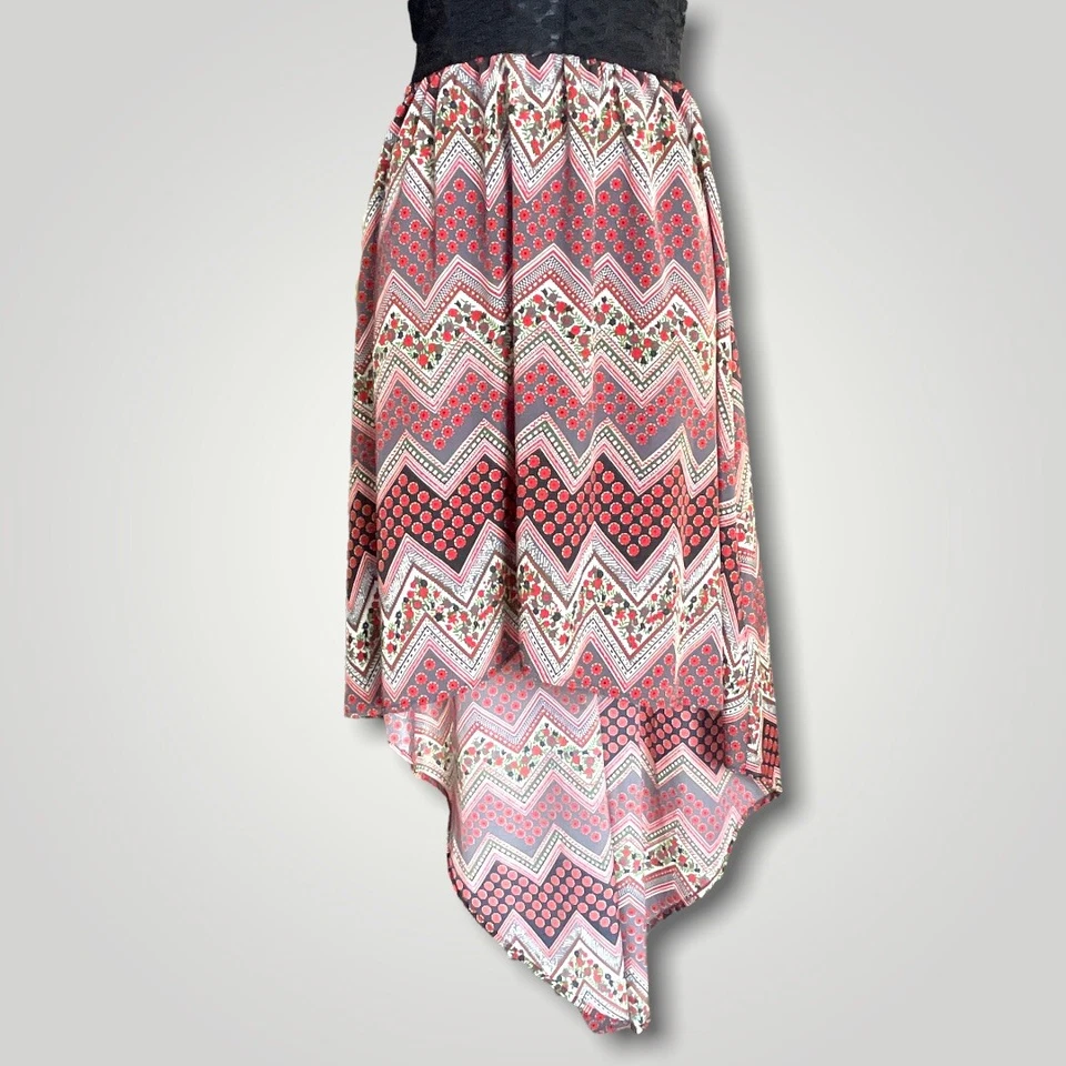 Vestido Mystic Hi Lo Sin Mangas Para Mujer Negro Floral Crochet Encaje Top Forrado Transparente Foto 4 de 4