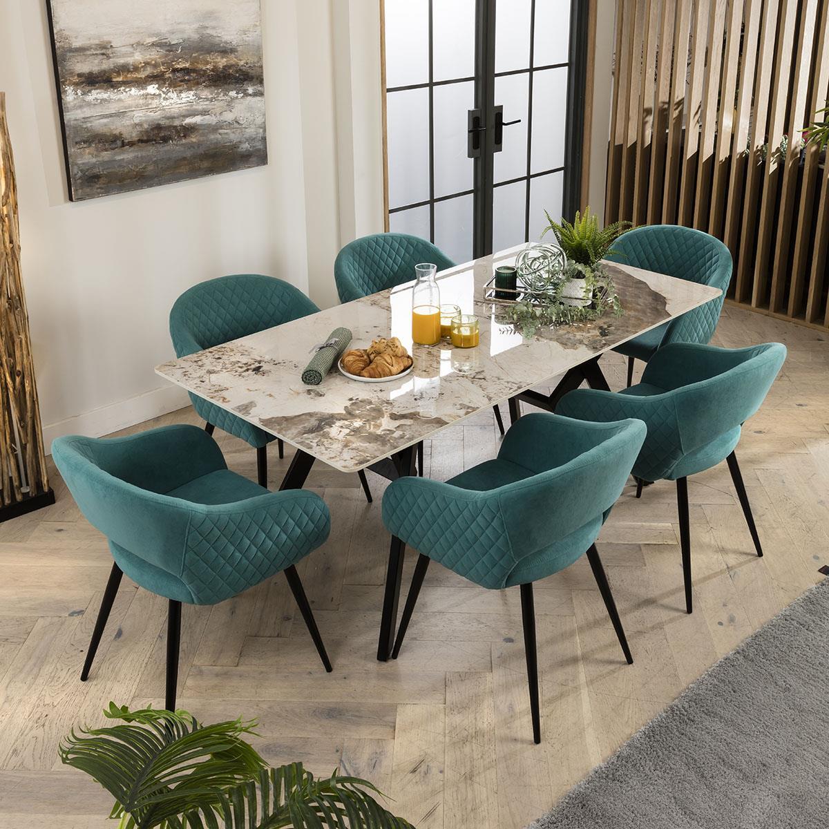 White Ceramic Dining Table And Chairs Teal Velvet Dining Set 180cm