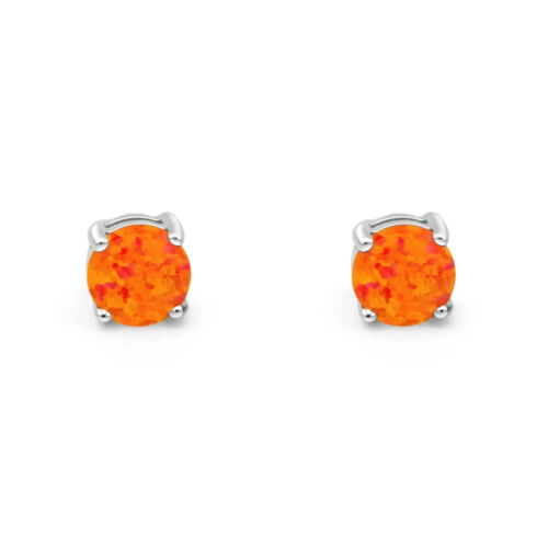 2 ct. Orange Fire Opal Stud Earrings in Solid Sterling Silver- AAA+++ Quality! - Afbeelding 1 van 2