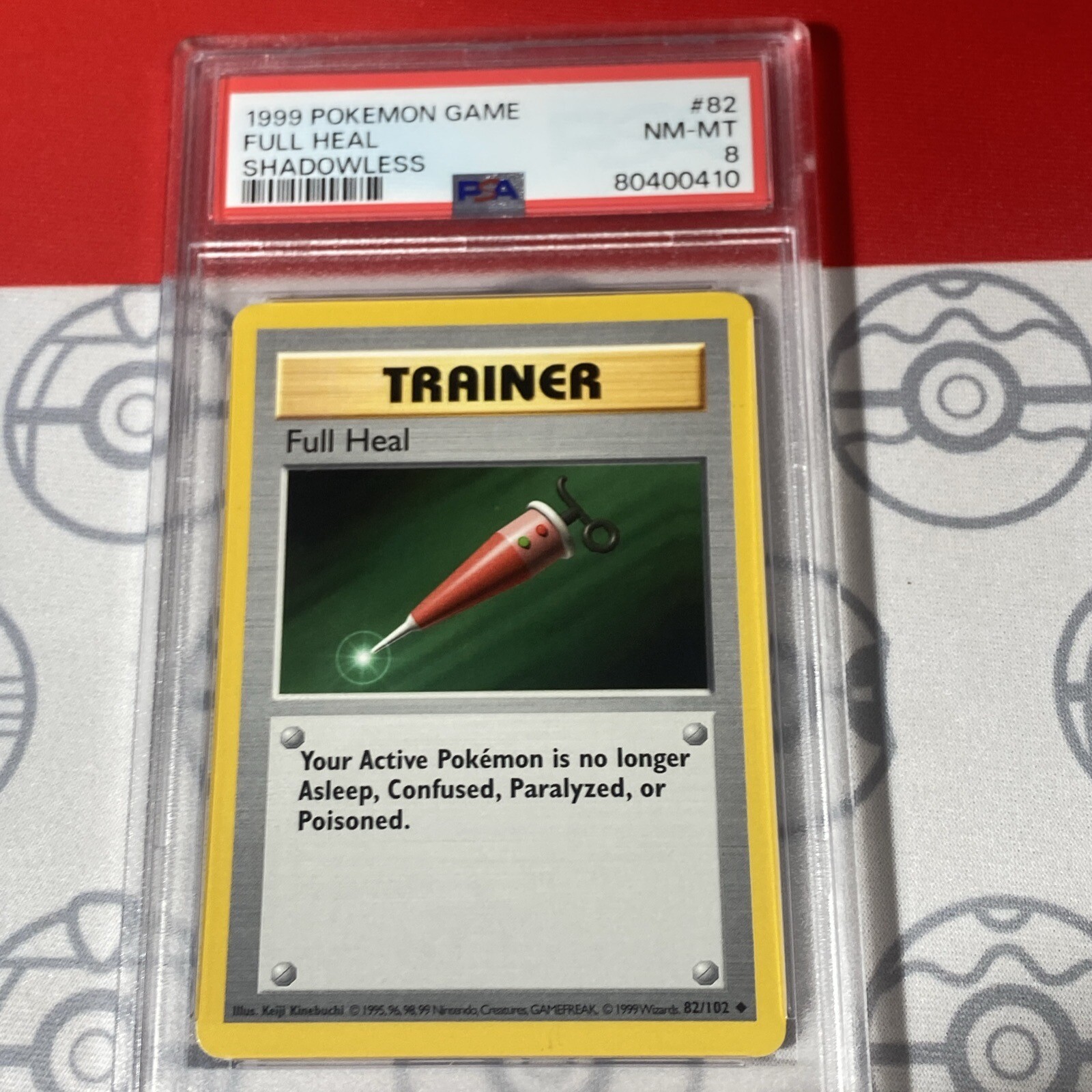 PSA 8 NM/MT Full Heal Shadowless 82/198 Pokemon 1999 Base Set Card 0410