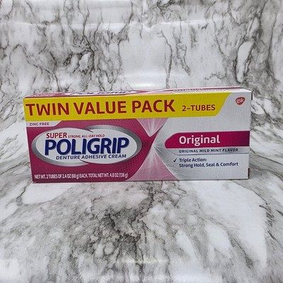 Super Poligrip Denture Adhesive Cream Original 2.4oz 2-Pack
