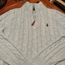 Men  s Ralph Lauren Wool Blend Cable Knit Sweater Light Blue Large