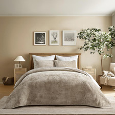 EVERGRACE Velvet Quilt Set California King 118'' X 106'', Luxurious Soft Striped