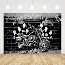 Motorcycle Birthday Party Backdrop for Photography Cool Black Motorcycle Black a
