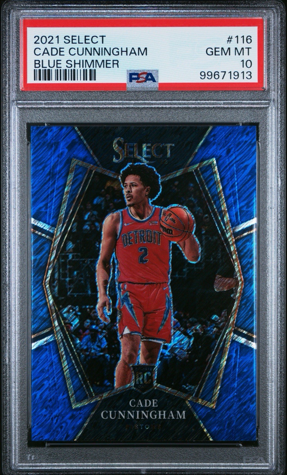 2021 PANINI SELECT BLUE SHIMMER #116 CADE CUNNINGHAM ROOKIE RC PSA 10 PISTONS