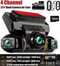 5G Wifi 360°Panoramic Dash Cam 4 Channel Car Camera 4 Lens w/ Hardwire Kit 128GB
