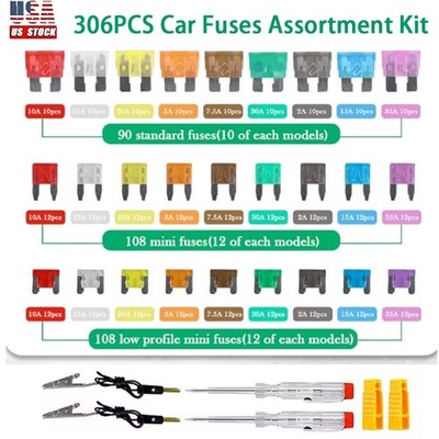 Car Fuses Assortment Kit, Standard/Mini/Low Mini Blade Automotive Fuse Tester