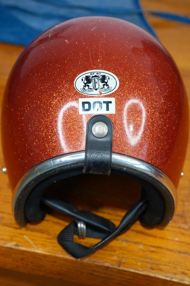 Vintage Arthur Fulmer AF40 Motorcycle Helmet metal flake glitter Copper Orange - Image 4 of 4