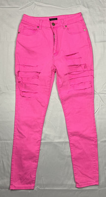 NEW RedFox Hot Pink High Rise Distressed Ripped Jeans Stretch Body Shaping Sz L