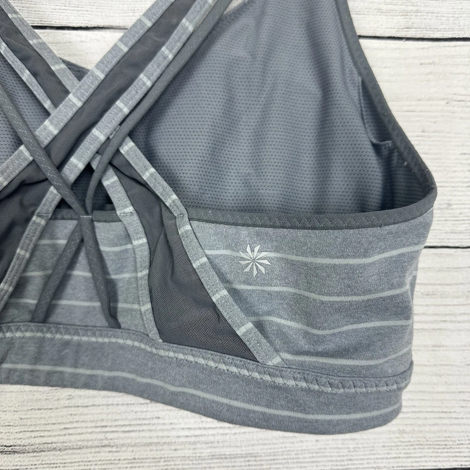 ATHLETA Grey Stripe Transcendence Sports Bra Running Yoga Size Large Athletic - Image 4 of 4