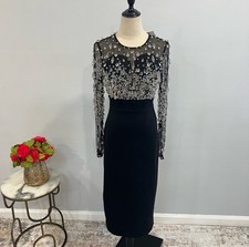 Mac Duggal Black Large Dangling Crystals Chandelier Long Sleeves Short Gown