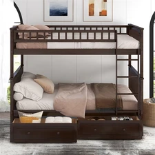 Full Over Full Bunk Bed with 2 Drawers Convertible Into 2 Beds for Teens Adults