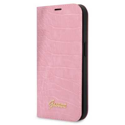 Guess Hülle iPhone 14 Plus Hülle  Book-Case Hülle - Croco  3 Kartenfächer - Rosa