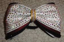  GIRLS 5.5 INCH WHITE, BLACK, RED, SILVER SPARKLY LARGE RIGID CHEERLEADER BOW