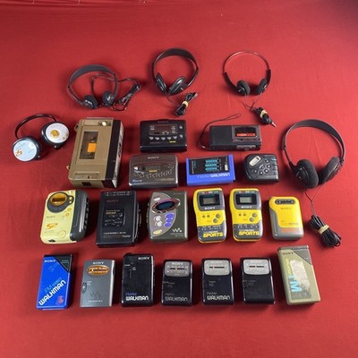 Lot Of 19 Vintage SONY Walkman Tape Players & 5 Sony Headphones - Untested Parts