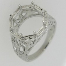 Art Deco Style Sterling Silver Semi Mount Ring Setting Round RD 14x14mm