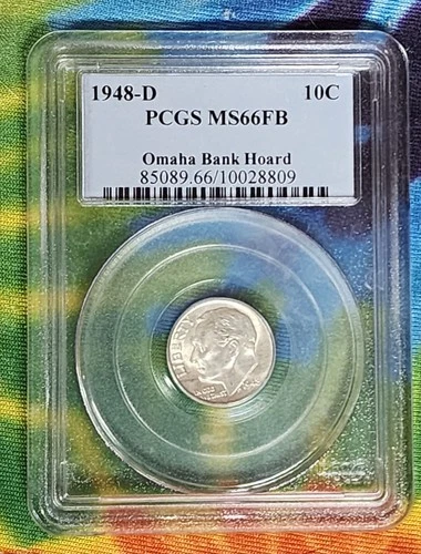 🇺🇸 1948 Roosevelt Dime Silver PCGS MS66 FB Full  Bands Omaha Bank Hoard 🇺🇸