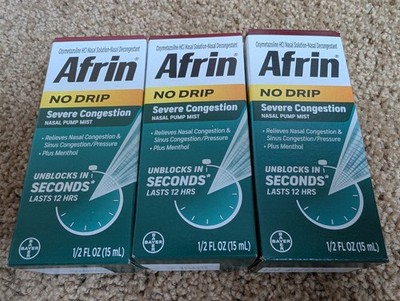 3x Afrin Severe Congestion Nasal Pump Mist Spray  No Drip 3 Bottles Exp 09/2027+