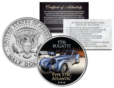 1936 BUGATTI *Expensive Auction Cars* JFK Half Dollar US Coin TYPE 57SC ATLANTIC
