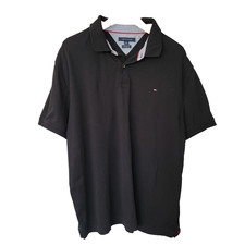 Tommy Hilfiger Polo Black Custom Fit Mens XL 100 Cotton Preppy Golf Office Work