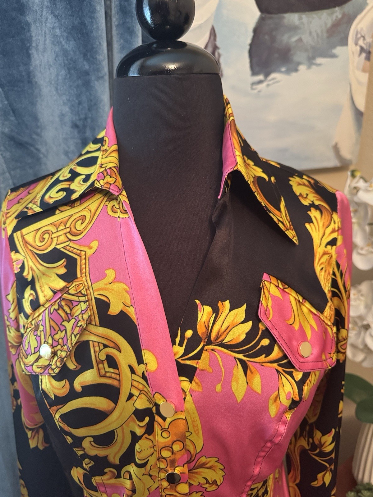 CACHE Silk Blouse Snap Down Closure XS - image 2