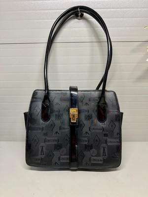 Vintage T. Anthony Black Leather/PVC Logo Shoulder Bag Purse-Elegant!